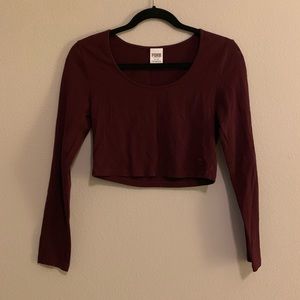 PINK Maroon Long-Sleeved Crop Top